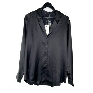 Endless Rose Blouse NWT Black Long Sleeve Collared Shirt Button DownSize XL
